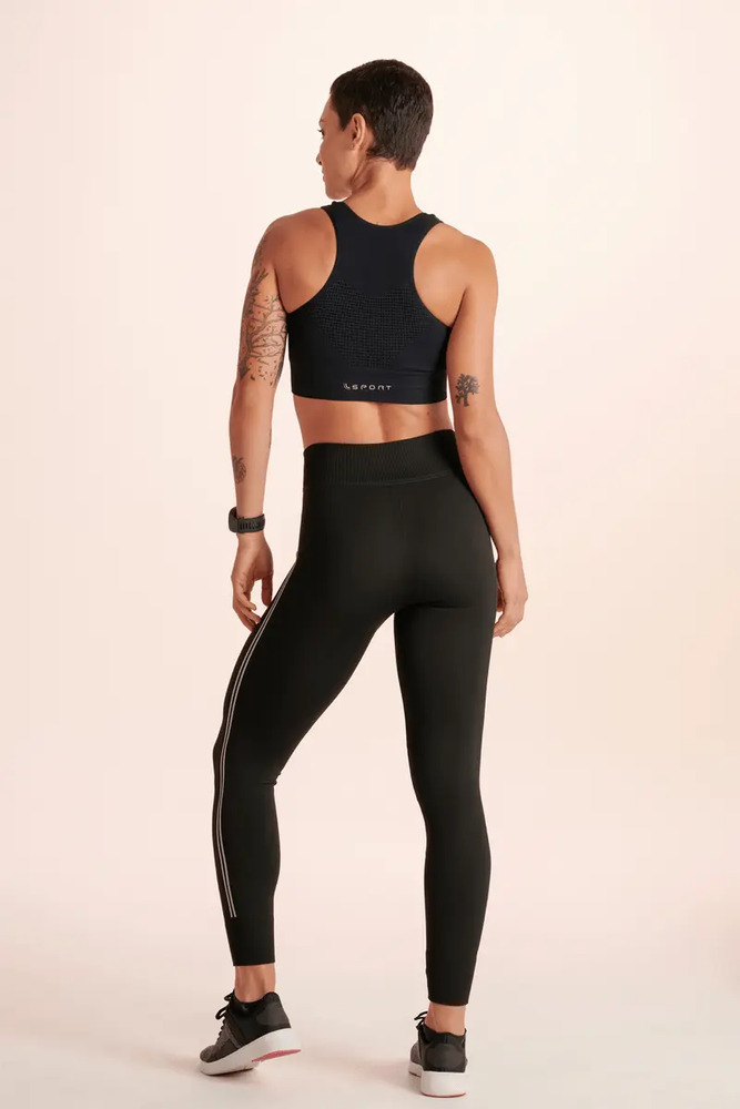 Calza Lupo Seamless Con Rayas Laterales Sin Costuras Fitness Negro Lisa Xl - Imagen 3