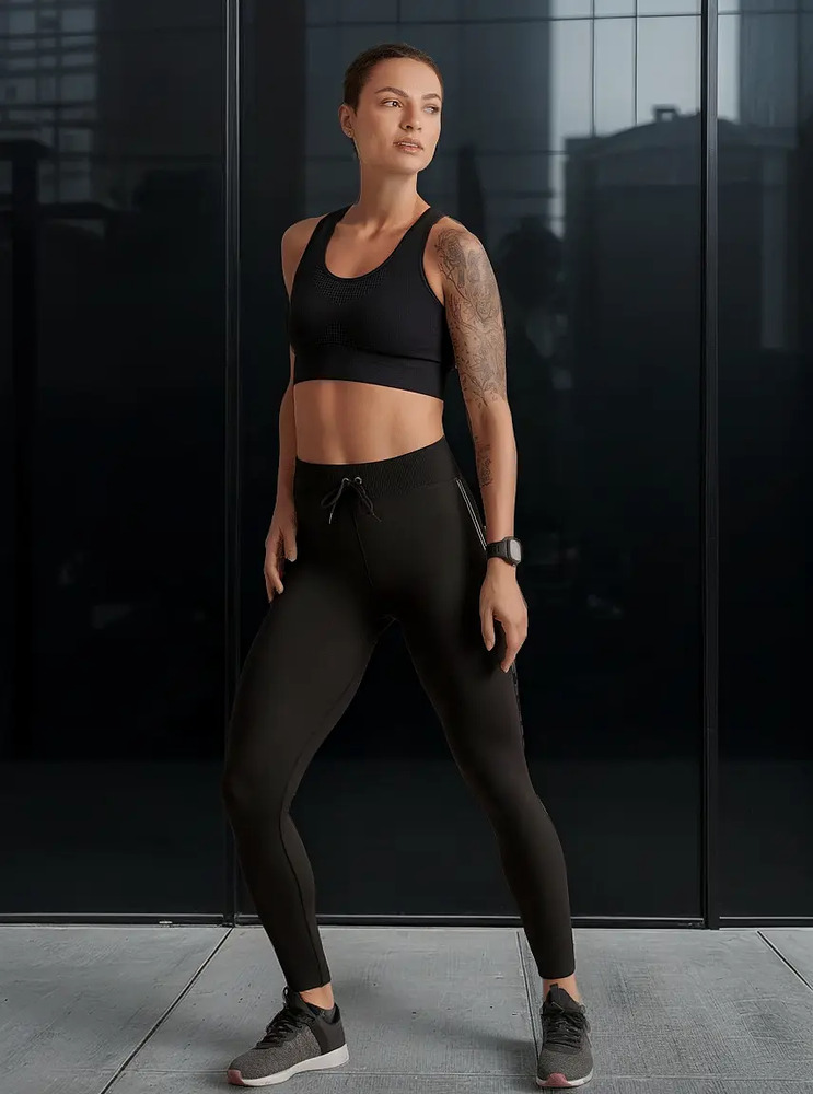Calza Lupo Seamless Con Rayas Laterales Sin Costuras Fitness Negro Lisa Xl - Imagen 2
