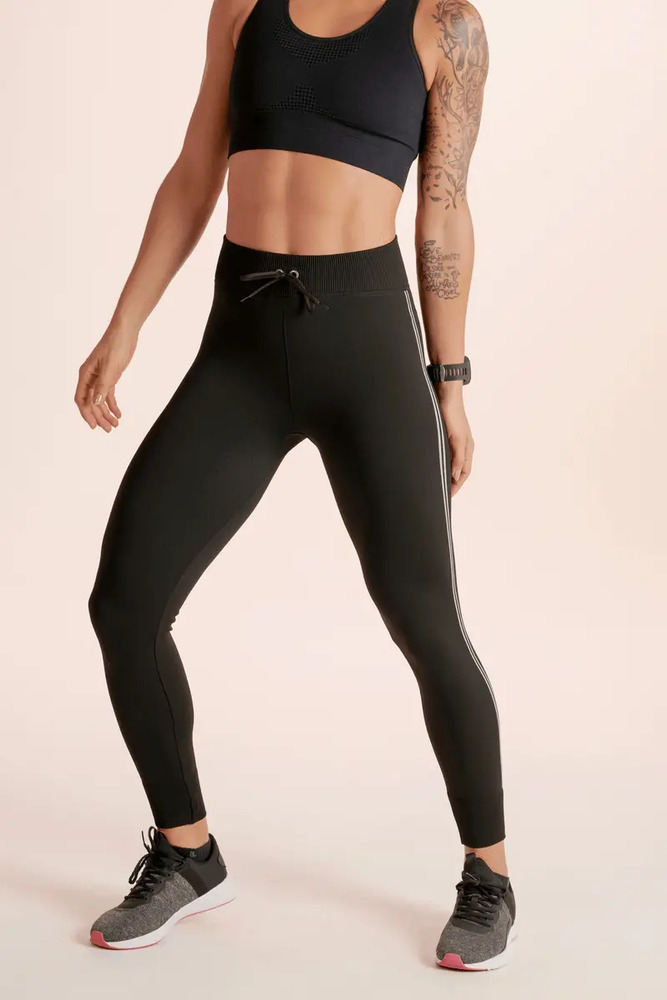 Calza Lupo Seamless Con Rayas Laterales Sin Costuras Fitness Negro Lisa Xl - Imagen 4