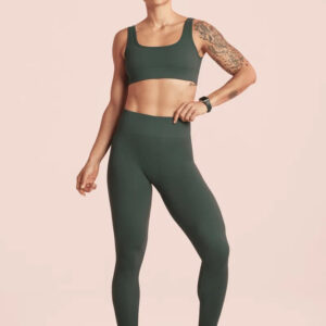 Calza Lupo Basic Acanalada Sin Costuras Fitness Gym - Mujer Verde Lisa M