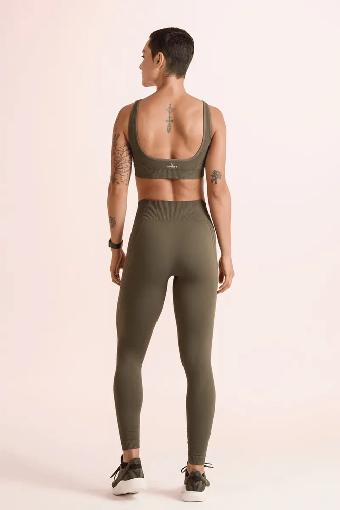 Calza Lupo Max Sin Costuras Fitness Gym Crossfit Running Verde Oscuro Lisa L - Imagen 4