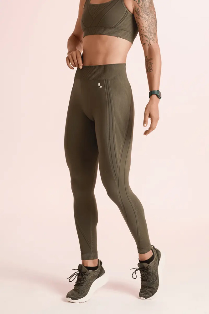 Calza Lupo Max Sin Costuras Fitness Gym Crossfit Running Verde Oscuro Lisa L - Imagen 3