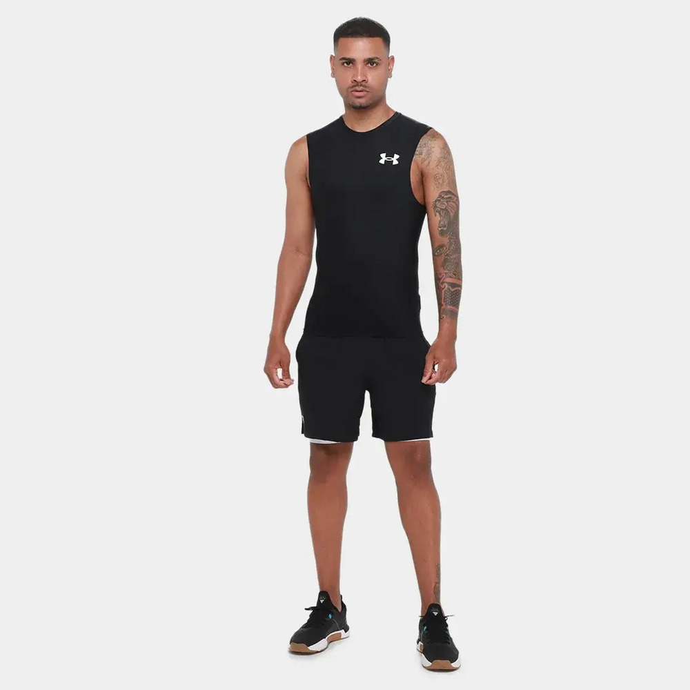 Remera Sin Mangas De Compresión Under Armour Hg Og - Hombre Negro Lisa L - Imagen 5
