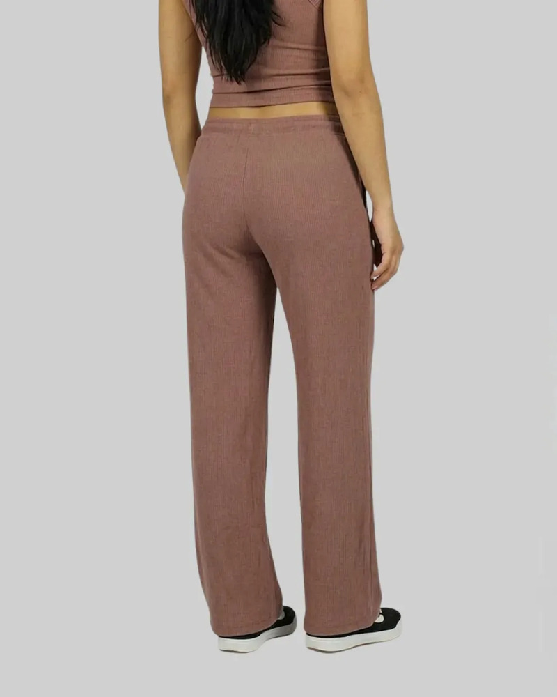 Pantalón Fila Wide Leg Rib - Mujer Marrón Liso M - Imagen 3