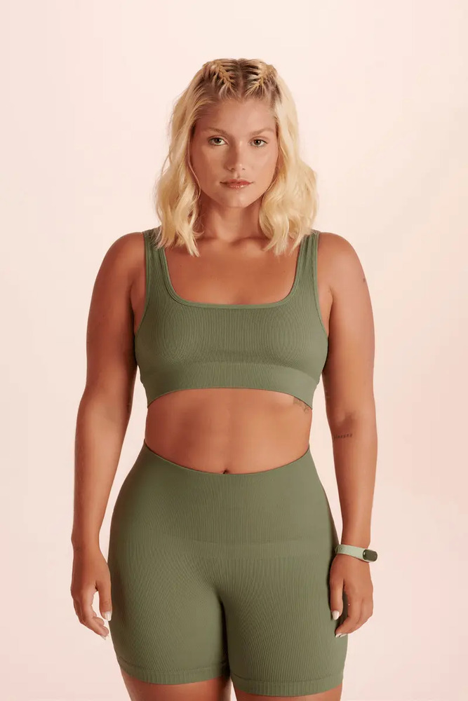 Top Deportivo Lupo Sin Costuras Acanalado Fitness Verde Lisa S