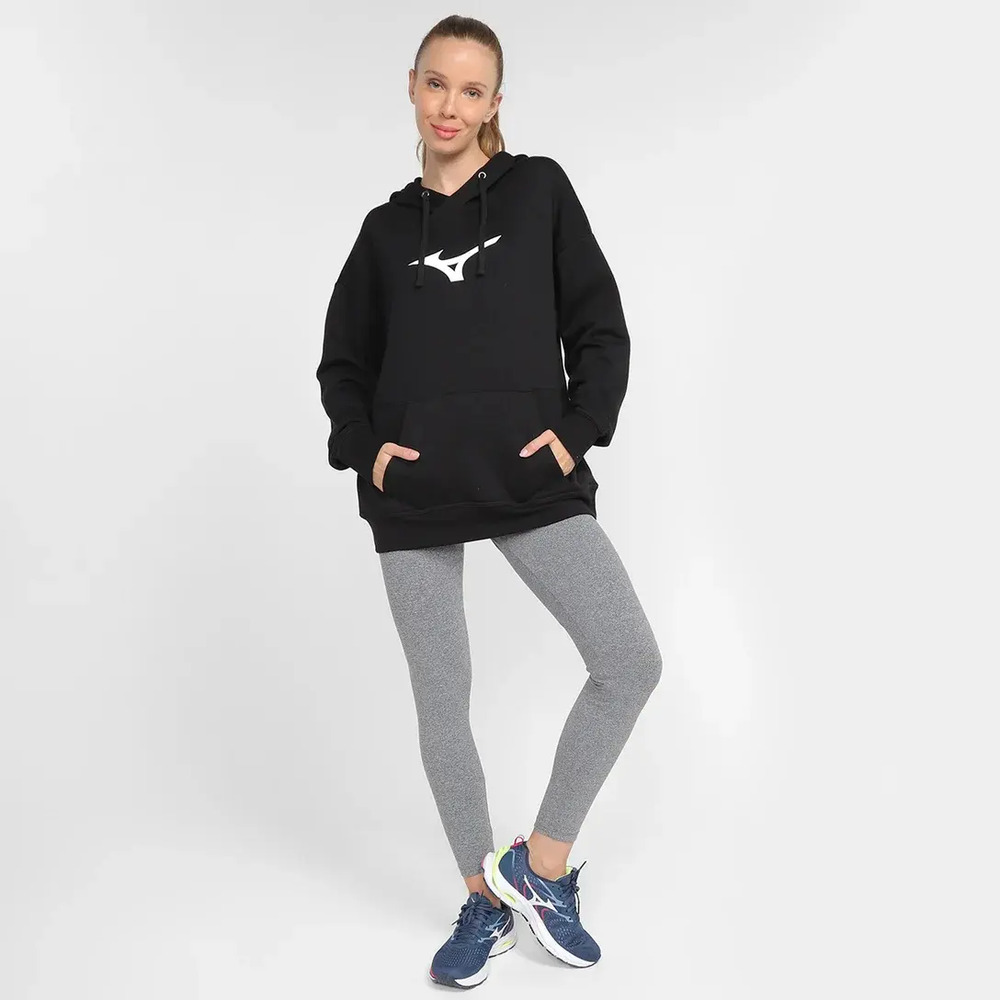 Canguro Mizuno Big Logo Oversized - Mujer L Negro Lisa - Imagen 4