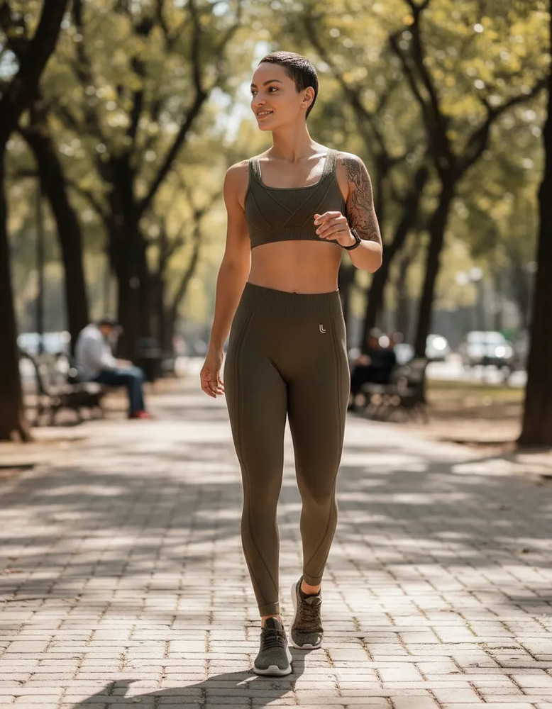 Calza Lupo Max Sin Costuras Fitness Gym Crossfit Running Verde Oscuro Lisa L