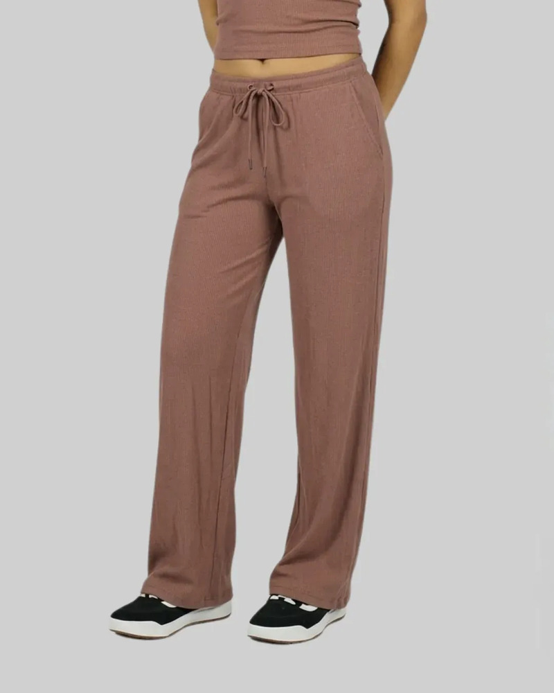 Pantalón Fila Wide Leg Rib - Mujer Marrón Liso M - Imagen 2