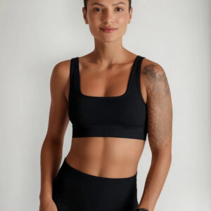 Top Deportivo Lupo Sin Costuras Acanalado Fitness Negro Lisa M