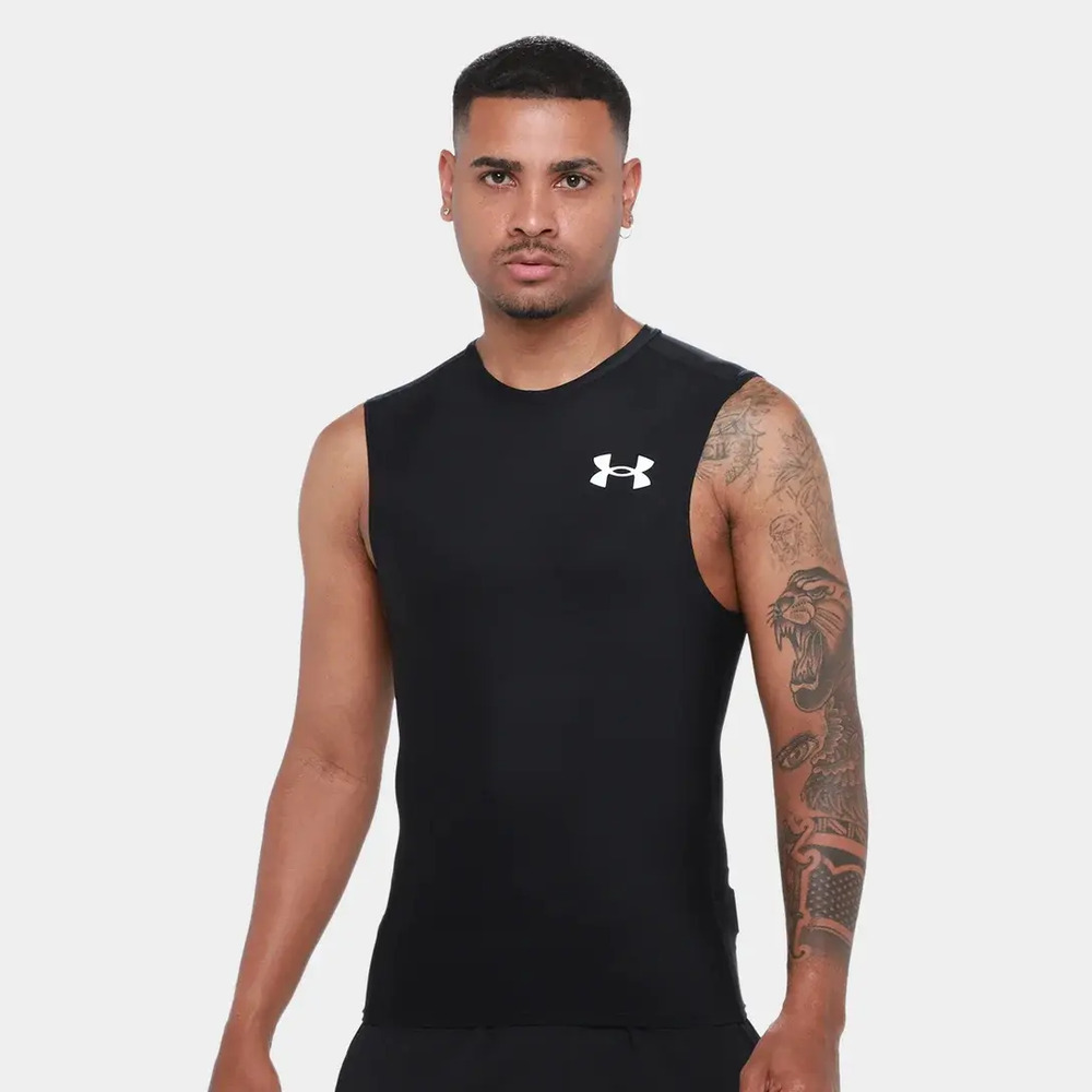 Remera Sin Mangas De Compresión Under Armour Hg Og - Hombre Negro Lisa L - Imagen 2