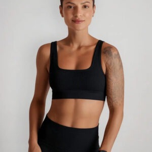 Top Deportivo Lupo Sin Costuras Acanalado Fitness Negro Lisa S